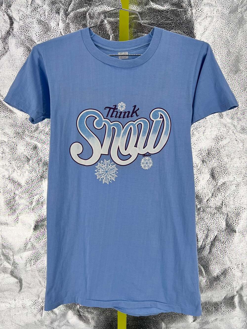 70s Think Snow Roach 74 Graphic Tshirt Vintage 1970s Light Blue